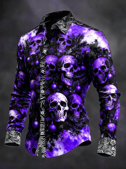 Men's Vintage Christmas Skull Long Sleeve Shirt