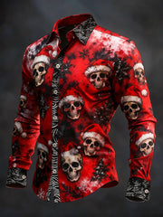 Men's Vintage Christmas Skull Long Sleeve Shirt