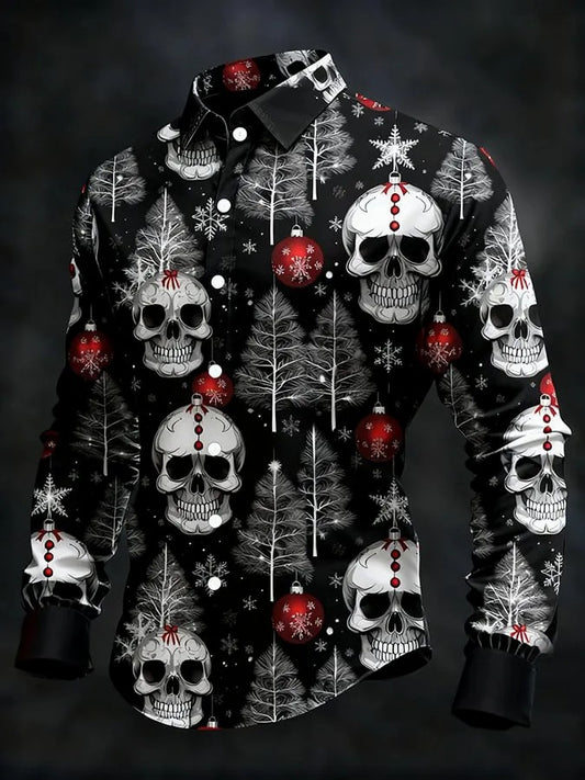 Men's Vintage Christmas Skull Long Sleeve Shirt