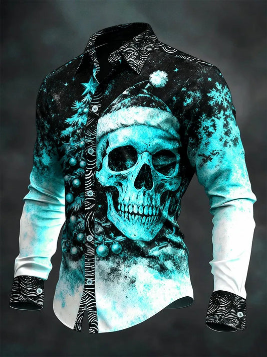 Men's Vintage Christmas Skull Long Sleeve Shirt