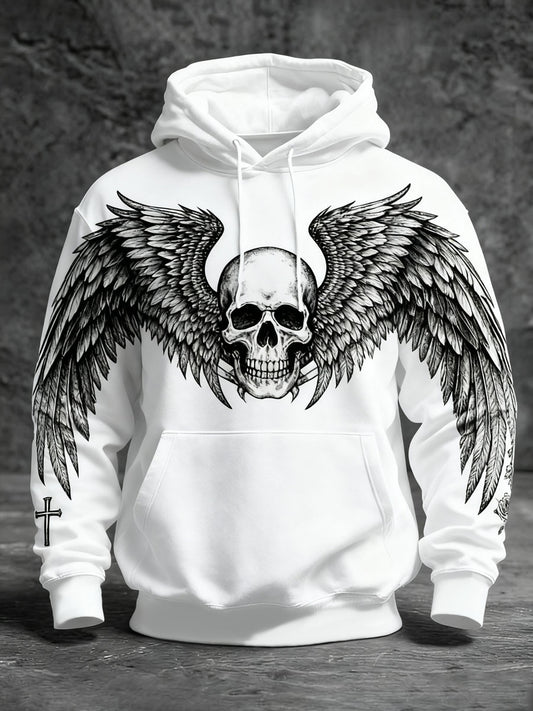 Men's Gothic Skull Oversized Drop-Shoulder Hoodie with Pockets