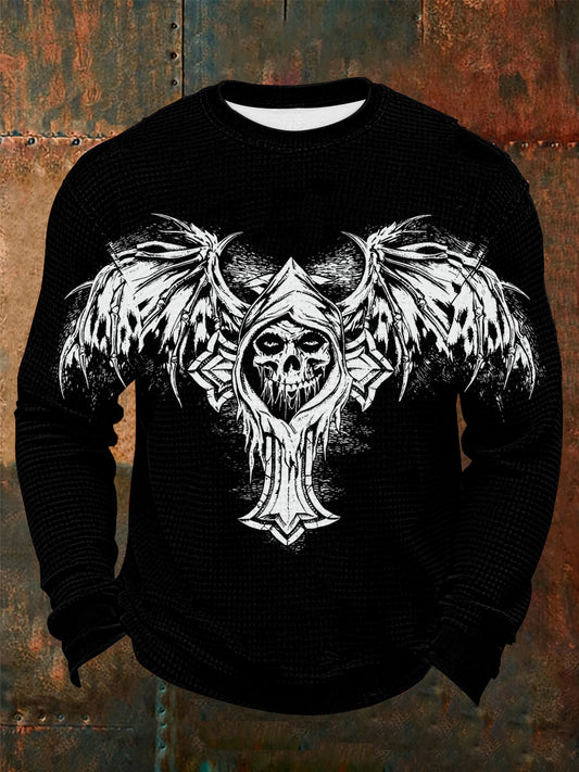 Men's Vintage Skull Waffle Long Sleeve T-Shirt