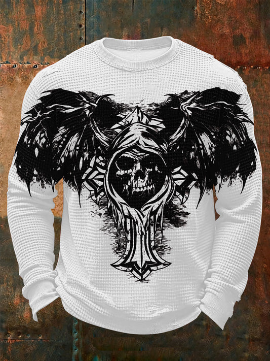 Men's Vintage Skull Waffle Long Sleeve T-Shirt