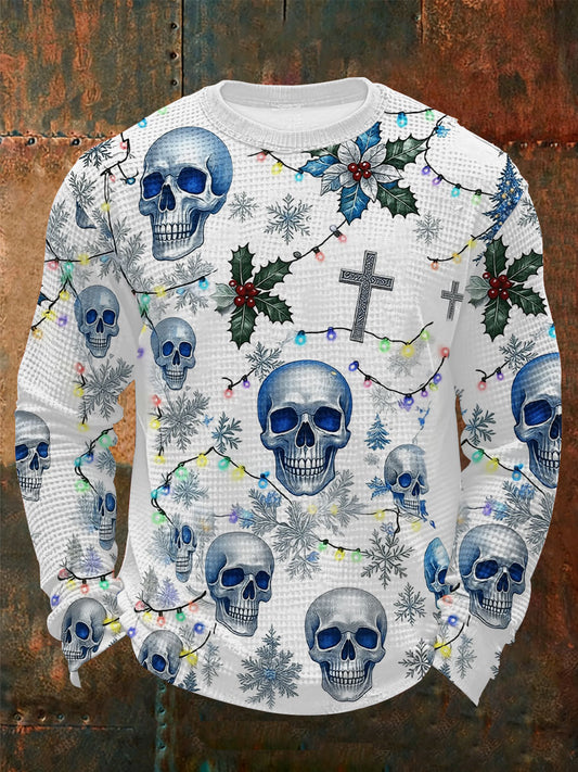 Men's Vintage Christmas Skull Waffle Long Sleeve T-Shirt