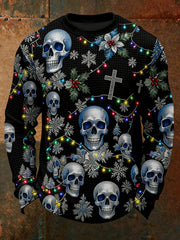Men's Vintage Christmas Skull Waffle Long Sleeve T-Shirt