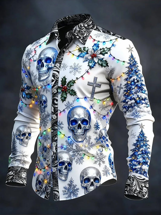 Men's Vintage Christmas Skull Long Sleeve Shirt