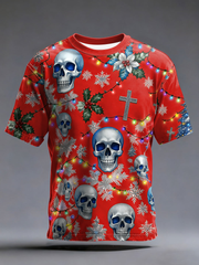 Men's Vintage Christmas Skull Printed T-shirt