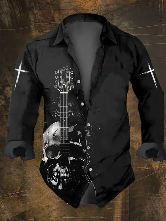 Men's Vintage Skull Faith Cross Long Sleeve Shirt