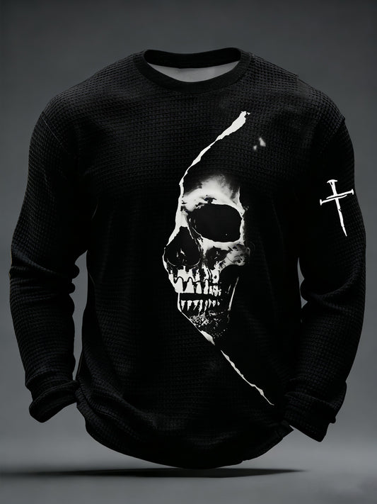 Men's Vintage Skull Faith Cross Waffle Long Sleeve T-Shirt