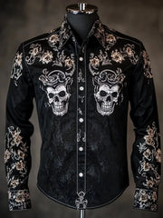 Men's Retro Casual Skull Print Long Sleeve Shirt