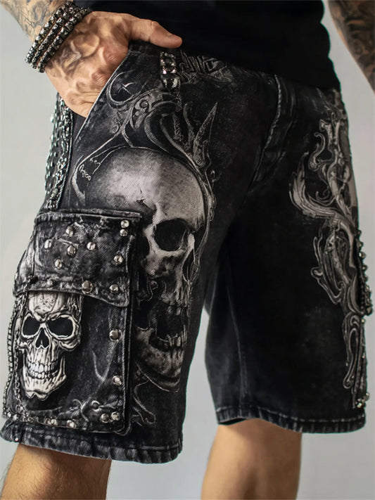 Men's Rock Skulls Printed Shorts