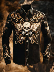 Men's Retro Casual Skull Print Long Sleeve Shirt