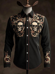 Men's Retro Casual Skull Print Long Sleeve Shirt