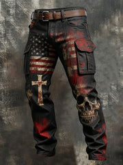 Men's Retro Faith American Flag Art Pocket Cargo Pants