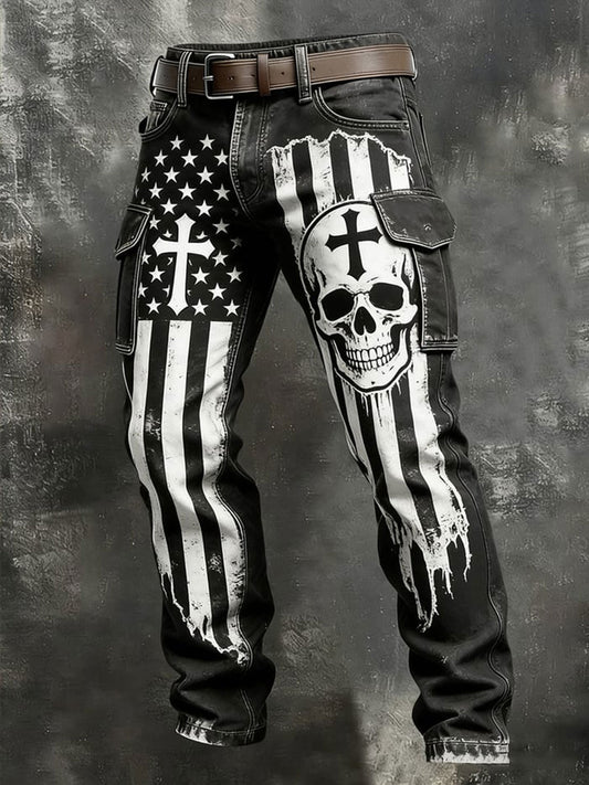 Men's Retro Faith American Flag Art Pocket Cargo Pants