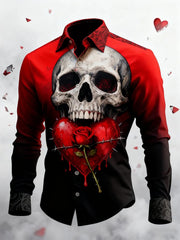 Men's Retro Valentines Day Skull Long-Sleeved Shirt