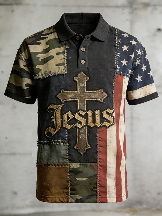 Men's Vintage Christian Jesus Cross Short Sleeve Top
