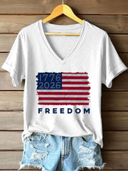 Women's USA 1776-2026 Print V-Neck T-Shirt