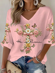 Women's Plants Flowers Faith Print Casual T-shirt