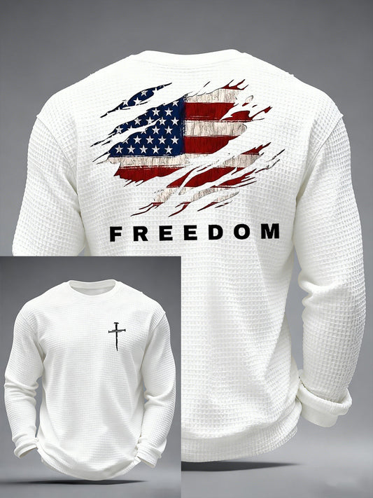 Men's Christian Freedom Cross Flag  Waffle Long Sleeve T-Shirt
