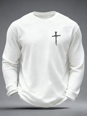 Men's Christian Freedom Cross Flag  Waffle Long Sleeve T-Shirt
