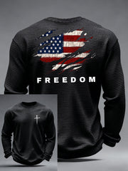 Men's Christian Freedom Cross Flag  Waffle Long Sleeve T-Shirt