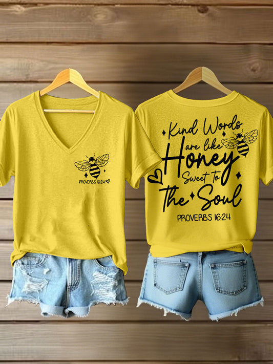 Women's 'Kind Words Are Like Honey' Printed Casual T-Shirt