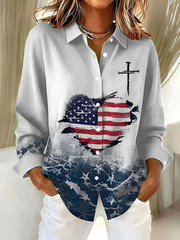 Women's Vintage Flag And Cross Print shirts