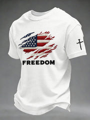 Men's Christian Freedom Cross Flag Waffle Short Sleeve T-shirt
