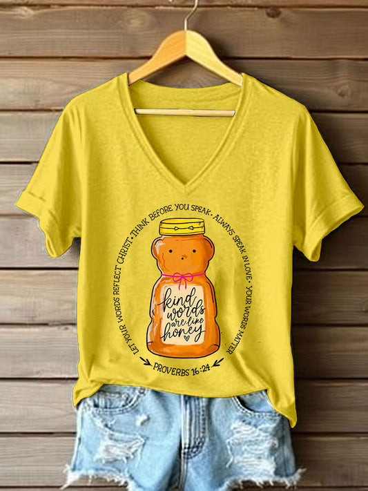 Women's 'Kind Words Are Like Honey' Printed Casual T-Shirt