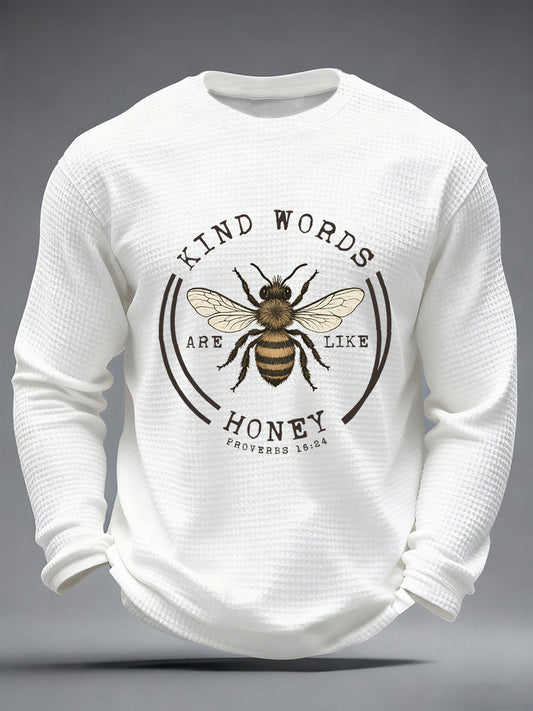 Men's Kind Words Are Like Honey Waffle Print Casual T-Shirt