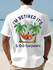 Men's I'm Retired It's 5 O'clock Everywhere Parrot Print Casual Waffle Short-Sleeve Shirt