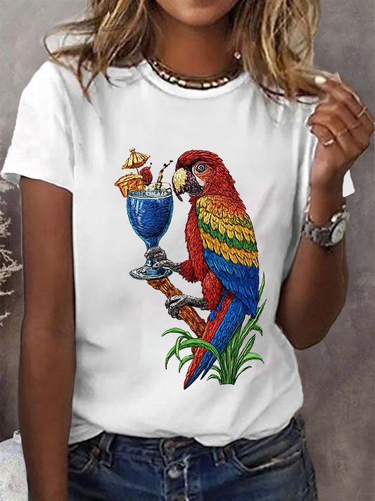 Women's beach vacation Day Retro Parrot Short Sleeve T-Shirt