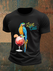 Men's Retro beach vacation Parrot With Margarita  Print Short Sleeve T-Shirt