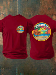 Men's  beach vacation Day imitation cotton short-sleeved T-shirt