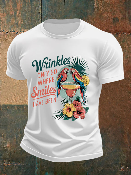 Men's Retro beach vacation Wrinkles Only Go Where Smiles Have Been Print Short Sleeve T-Shirt