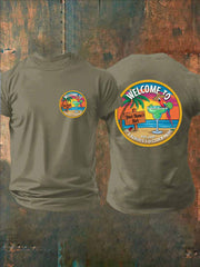 Men's  beach vacation Day imitation cotton short-sleeved T-shirt