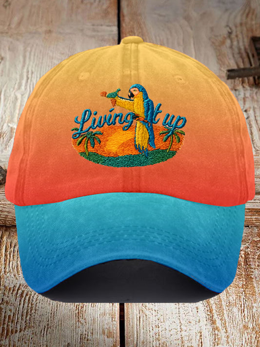 Unisex beach vacation Day Living It Up Print Hat