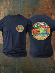 Men's  beach vacation Day imitation cotton short-sleeved T-shirt