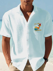 Men's beach vacation Day Parrot Print Casual Waffle Pocket Shirt