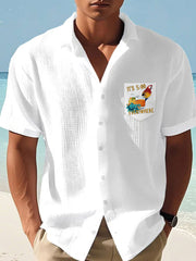 Men's beach vacation Day Parrot Print Casual Waffle Pocket Shirt
