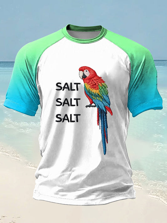 Men's Salt Salt Salt  Parrot beach vacation Day Printed short sleeve t-shirt