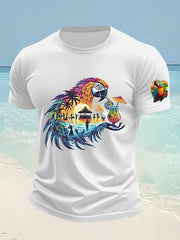 Men's It's 5 O'clock Everywhere Hawaiian Parrot Print Casual Short Sleeve T-shirt
