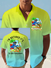 Men's I'm Retired It's 5 O'clock Everywhere Parrot Print Casual Waffle Short-Sleeve Shirt