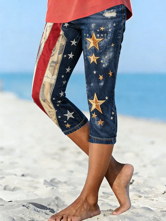 Women's USA Flag Floral Print Leggings
