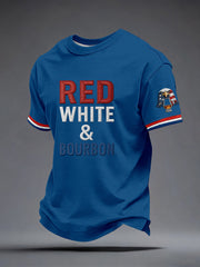 Men's Red White and Blue Embroidered Pattern T-Shirt