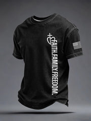 Men's Faith Family Freedom Embroidery Pattern T-Shirt
