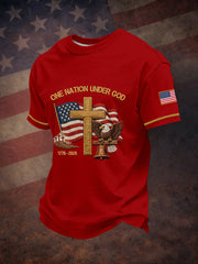 Men's One Nation Under God Embroidery Pattern T-Shirt