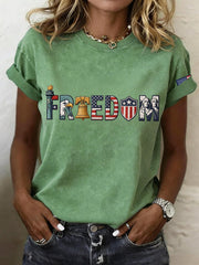 Women's Freedom Embroidery Pattern T-Shirt