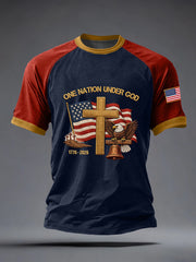 Men's One Nation Under God Embroidered Pattern T-Shirt